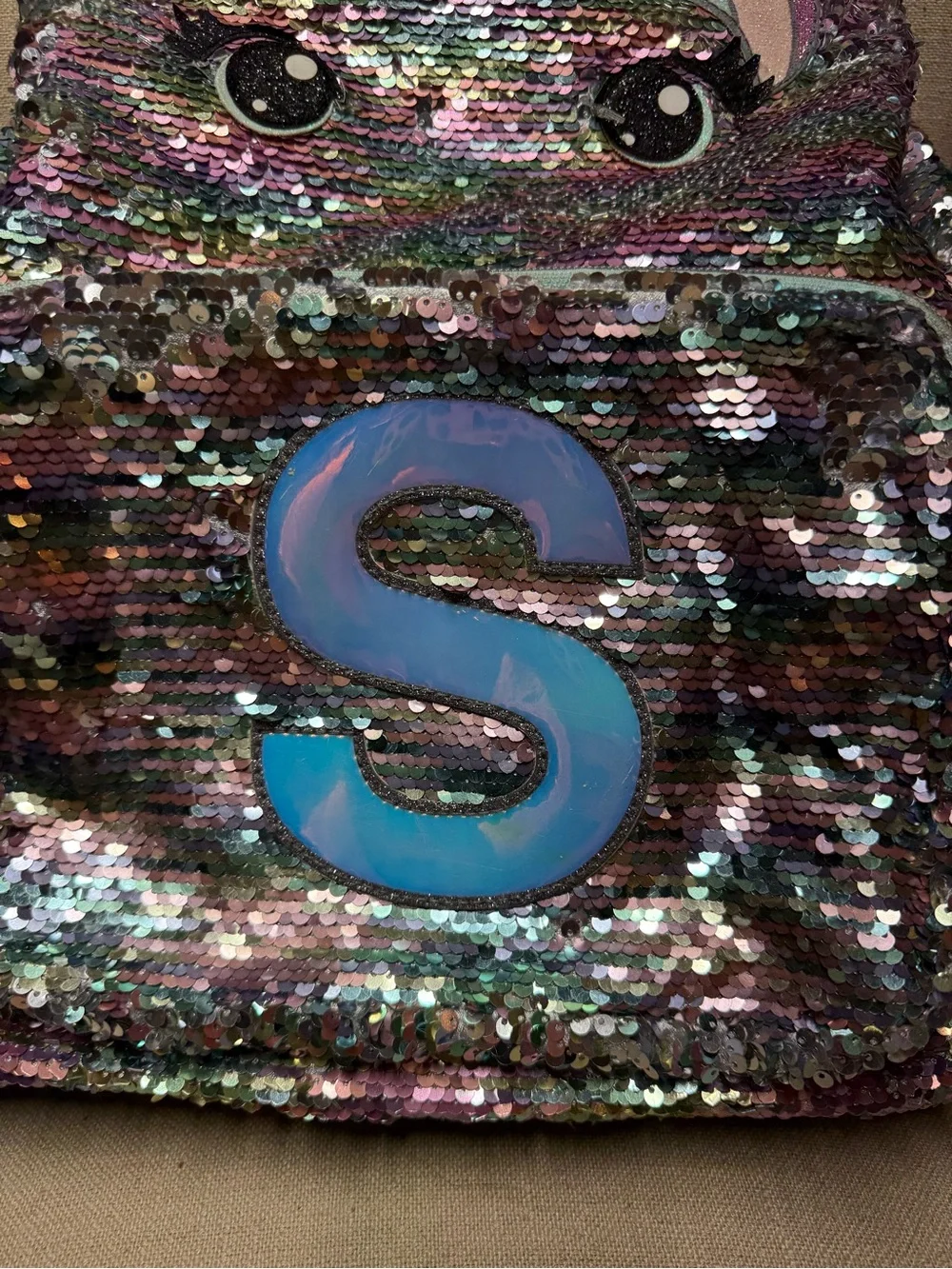 Unicorn Sequin “S” Backpack with Matching “S” Carrying Case/Lunchbox